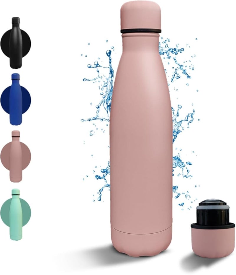 hanso Stainless Steel Water Bottle Hot & Cold - 18/8 Food Grade, Double Wall Vacuum Insulation, BPA-Free, Hygienic and Easy to Clean, Stylish and Travel-Friendly (500ml) (Pink)